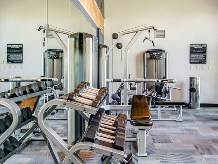 fitness center- free weights, weighted machines